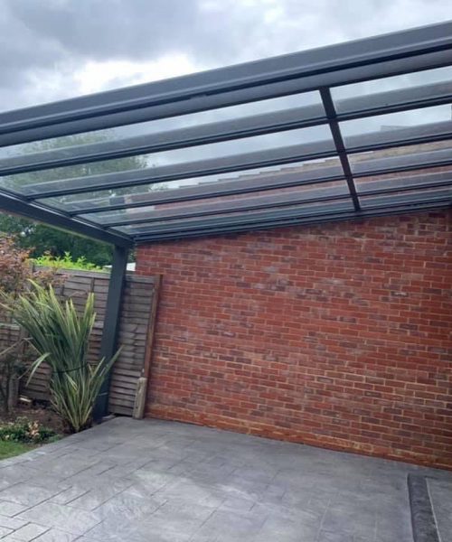 Modern, grey veranda over patio